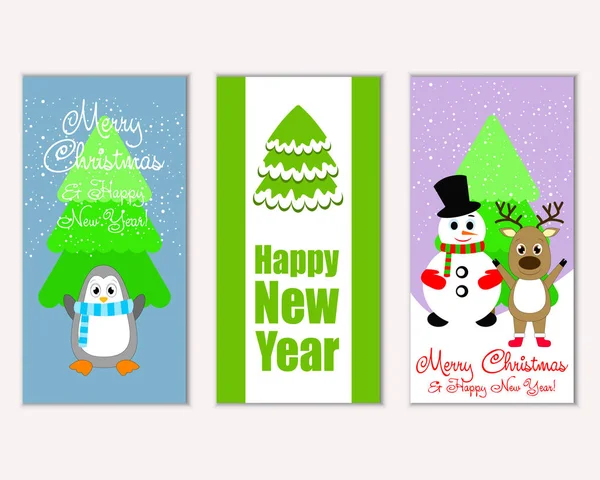 Vector Illustration Merry Christmas Happy New Year Greeting Cards — Stock Vector