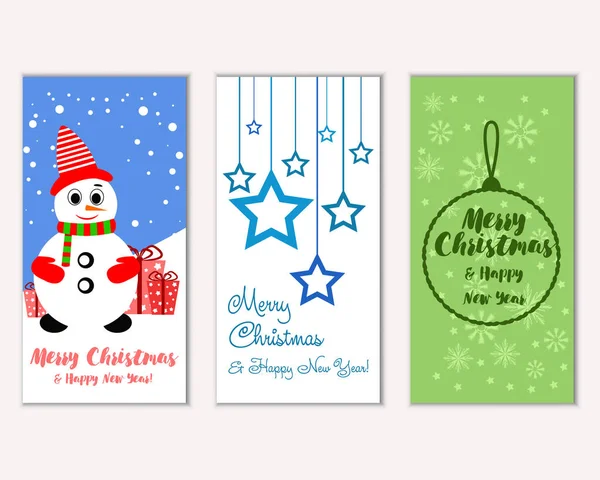 Vector Illustration Merry Christmas Happy New Year Greeting Cards — Stock Vector