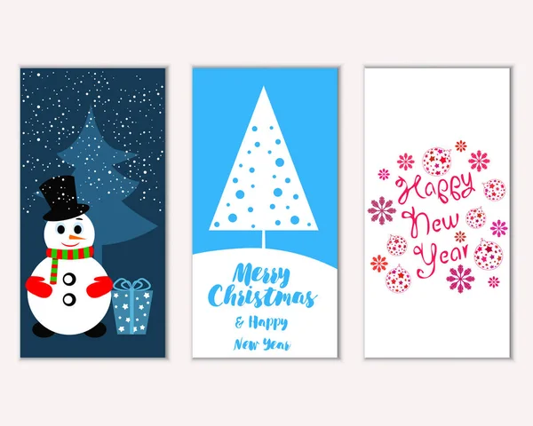 Kolorowe Kartki Świąteczne Dekoracje Noworoczne Snowman Wektor Ilustracja — Wektor stockowy