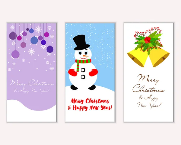 Tarjetas Navidad Coloridas Con Decoraciones Año Nuevo Ilustración Del Vector — Vector de stock