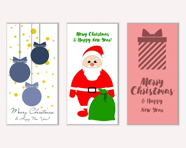Bunte Weihnachtskarten Mit Neujahrsschmuck Und Weihnachtsmann Vektor Illustration — Stockvektor
