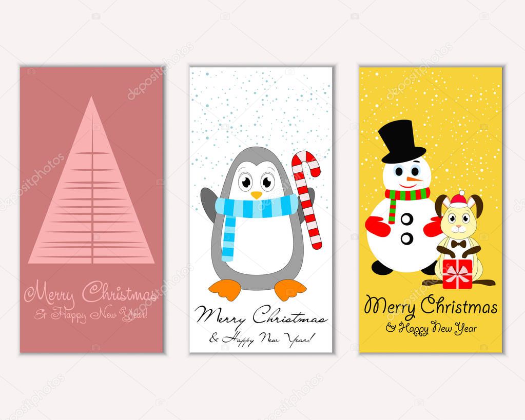 Merry Christmas and Happy New Year greeting cards. Vector illustration   