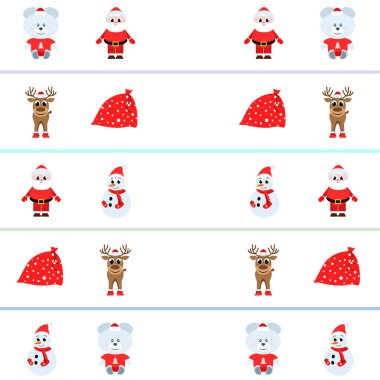 Noel kartı, Santa kardan adam geyik çanta, vektör arka plan ayı.