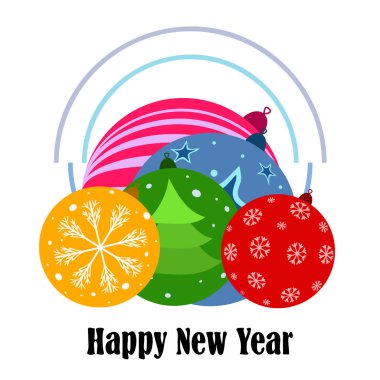 Noel topları, yeni yıl tebrik kartı, vektör arka plan