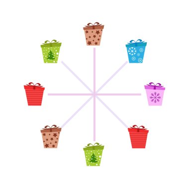 Noel kartı, hediyeler, vektör arka plan