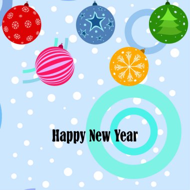 Noel topları, yeni yıl tebrik kartı, vektör arka plan
