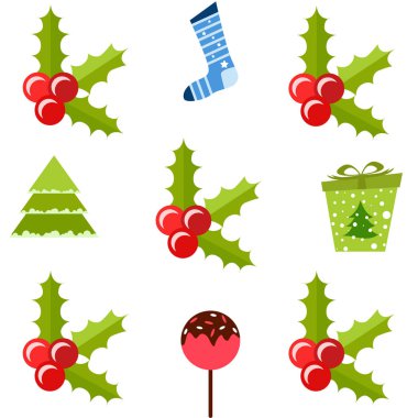 Noel kartı, şeker, köknar, Hediyelik, Noel çorap, vektör arka plan