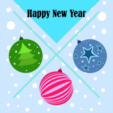 Noel topları, yeni yıl tebrik kartı, vektör arka plan