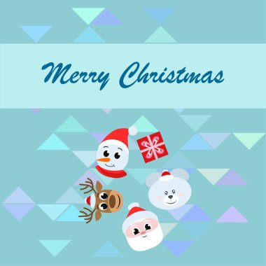 Noel kartı. Noel Baba, kardan adam, geyik, ayı ve hediye vektör arka plan