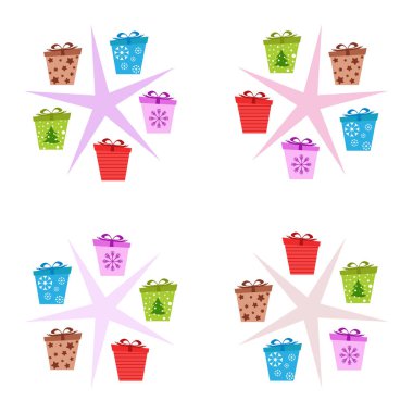 Noel kartı, hediyeler, vektör arka plan