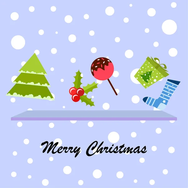 Tarjeta Navidad Dulces Regalo Abeto Calcetín Navidad Fondo Vector — Vector de stock