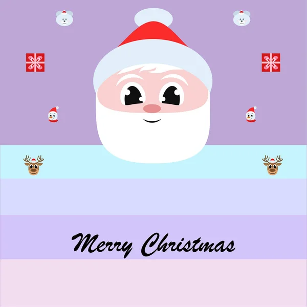 Tarjeta Navidad Santa Muñeco Nieve Bolsa Oso Ciervo Vector Fondo — Vector de stock