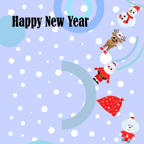 Happy New Year Card Santa Claus Snowman Deer Bear Vector — Stock Vector