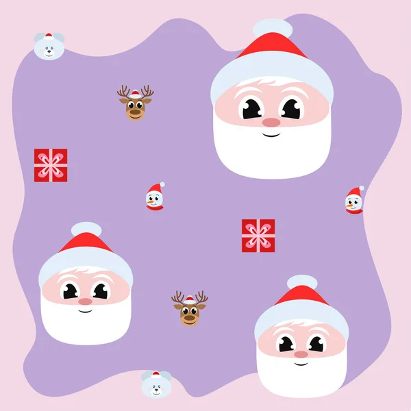 Tarjeta Navidad Santa Muñeco Nieve Bolsa Oso Ciervo Vector Fondo — Vector de stock