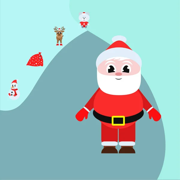 Cartão Natal Santa Snowman Veado Urso Saco Fundo Vetor —  Vetores de Stock