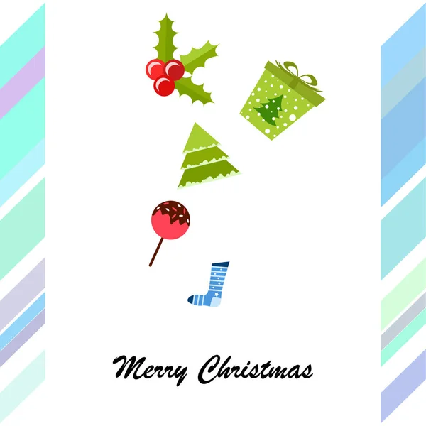 Tarjeta Navidad Dulces Regalo Abeto Calcetín Navidad Fondo Vector — Vector de stock