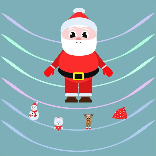 Christmas Card Santa Snowman Deer Bear Bag Vector Background — Stock Vector