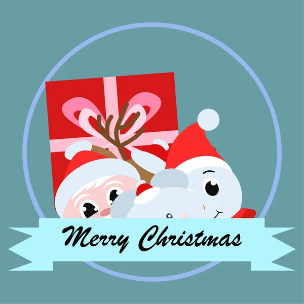 Weihnachtskarte Weihnachtsmann Schneemann Hirsch Bär Und Geschenkvektor Hintergrund — Stockvektor