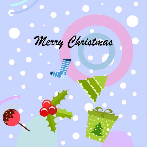 Kartki Świąteczne Słodycze Jodła Prezent Boże Narodzenie Skarpety Tło Wektor — Wektor stockowy