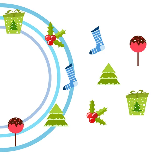 Carte Noël Bonbons Sapins Cadeaux Chaussettes Noël Fond Vectoriel — Image vectorielle