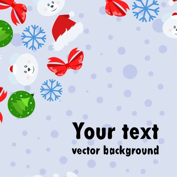 Nytt Kort Båge Bära Jul Bollen Snöflinga Santa Hatt Vector — Stock vektor