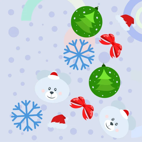 Nytt Kort Båge Bära Jul Bollen Snöflinga Santa Hatt Vector — Stock vektor