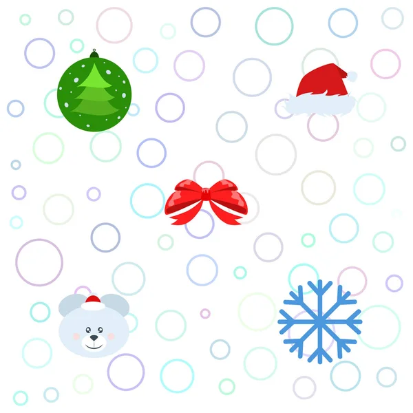 Año Nuevo Tarjeta Arco Oso Navidad Bola Copo Nieve Santa — Vector de stock