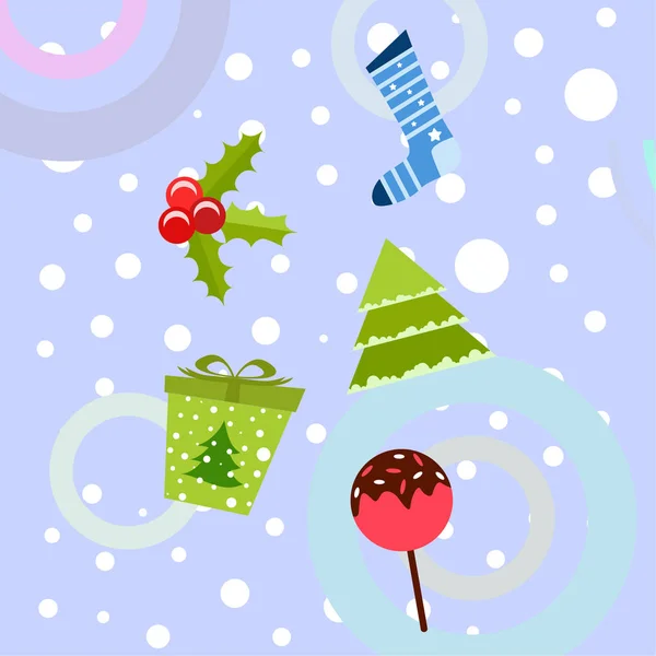 Kerstkaart Met Snoep Fir Cadeau Kerst Sok Vector Achtergrond — Stockvector