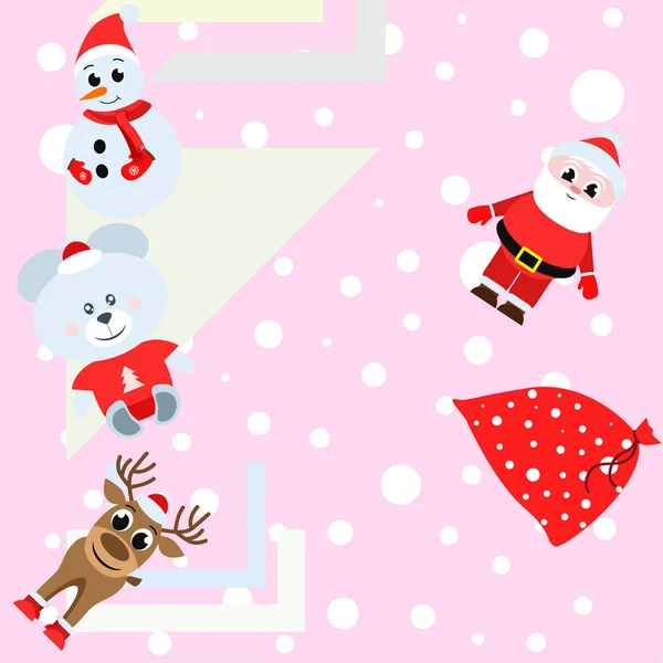 Happy New Year Card Santa Claus Snowman Deer Bear Vector — Stock Vector