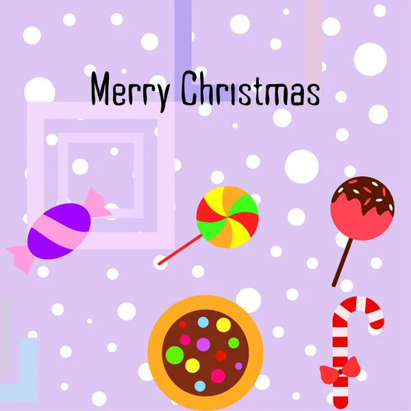 Feliz Tarjeta Navidad Con Caramelos Vector Fondo — Vector de stock