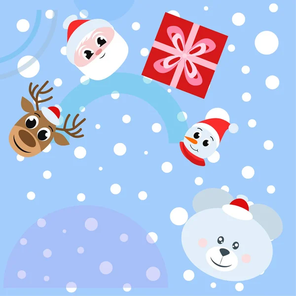 Carte Noël Père Noël Bonhomme Neige Cerf Ours Cadeau Vecteur — Image vectorielle