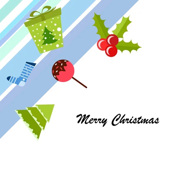 Tarjeta Navidad Dulces Regalo Abeto Calcetín Navidad Fondo Vector — Vector de stock