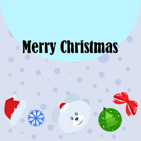 Nieuwjaar Kaart Boog Dragen Kerst Bal Sneeuwvlok Santa Hat Vector — Stockvector