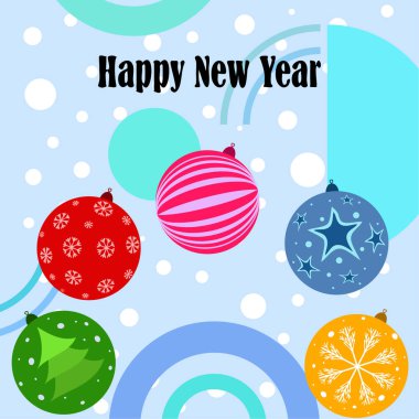Noel topları, yeni yıl tebrik kartı, vektör arka plan