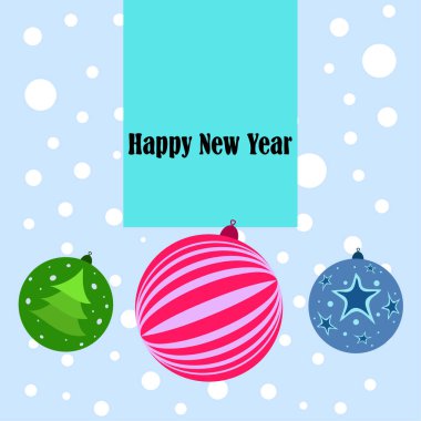 Noel topları, yeni yıl tebrik kartı, vektör arka plan