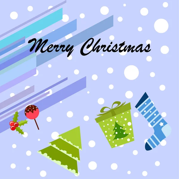 Carte Noël Bonbons Cadeau Sapin Chaussette Noël Fond Vectoriel — Image vectorielle