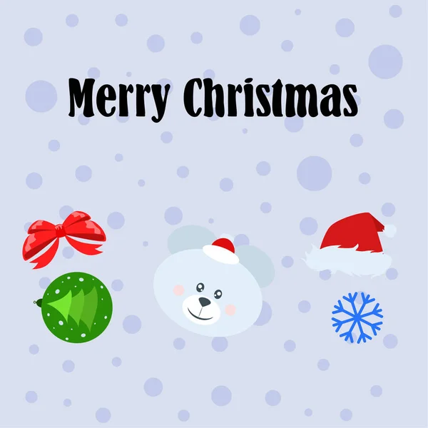 Neujahr Karte Bogen Bär Weihnachtskugel Schneeflocke Weihnachtsmann Vektor Hintergrund — Stockvektor