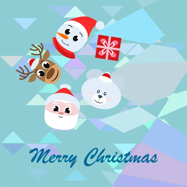 Tarjeta Navidad Santa Muñeco Nieve Ciervos Oso Vector Regalo Fondo — Vector de stock