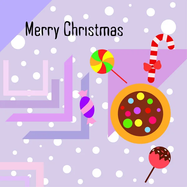 Feliz Tarjeta Navidad Con Caramelos Vector Fondo — Vector de stock