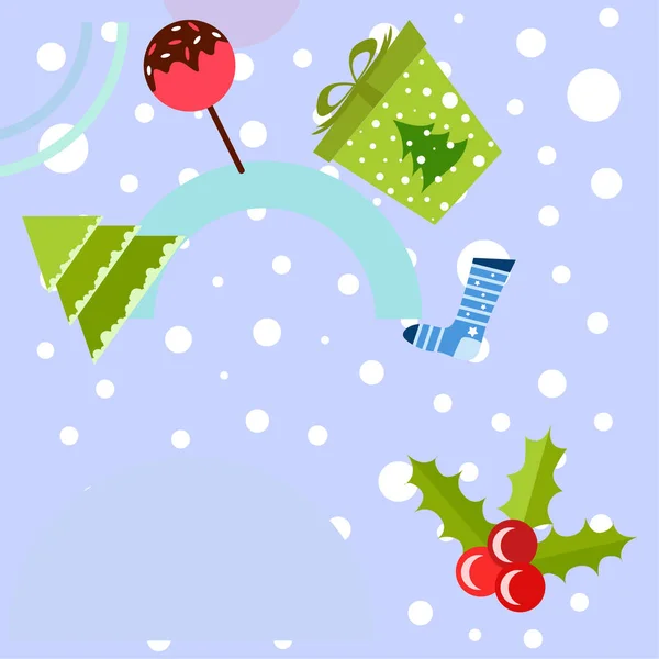 Karácsonyi Üdvözlőlap Candy Fenyő Ajándék Karácsonyi Zokni Vektor Háttér — Stock Vector