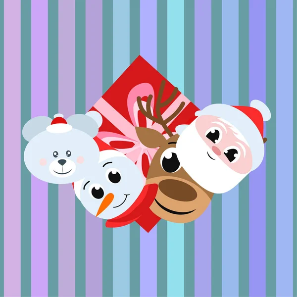 Cartão Natal Papai Noel Boneco Neve Veado Urso Presente Vetor —  Vetores de Stock