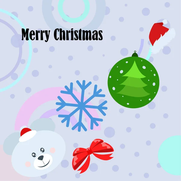 Nouvelle Année Carte Arc Ours Noël Boule Flocon Neige Santa — Image vectorielle