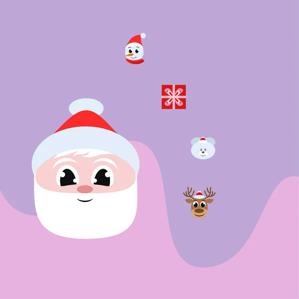 Tarjeta Navidad Santa Muñeco Nieve Ciervos Oso Vector Regalo Fondo — Vector de stock