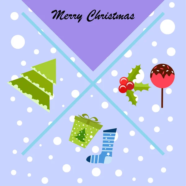 Christmas Card Candy Fir Gift Christmas Sock Vector Background — Stock Vector