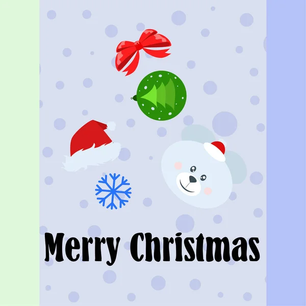 Nuovo Anno Carta Arco Orso Natale Palla Fiocco Neve Santa — Vettoriale Stock