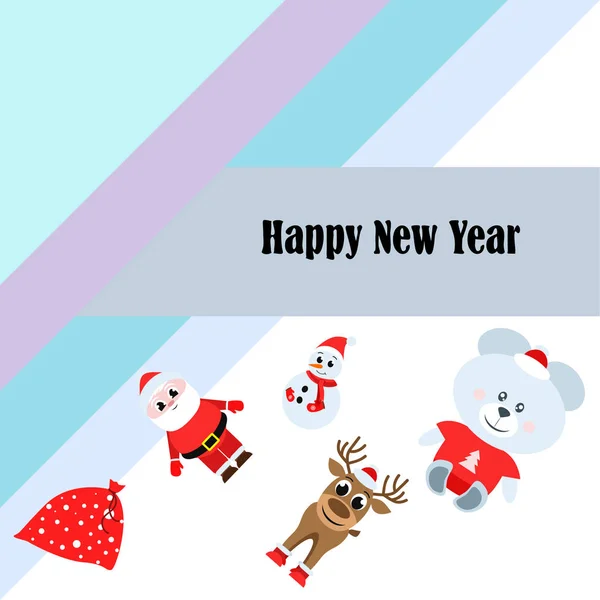 Natal Cartão Ano Novo Papai Noel Boneco Neve Cervo Urso —  Vetores de Stock