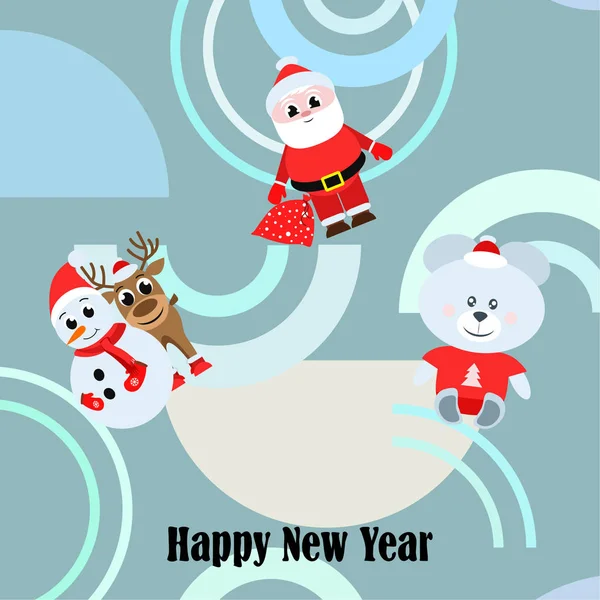 新年快乐卡 圣诞老人 熊向量背景 — 图库矢量图片