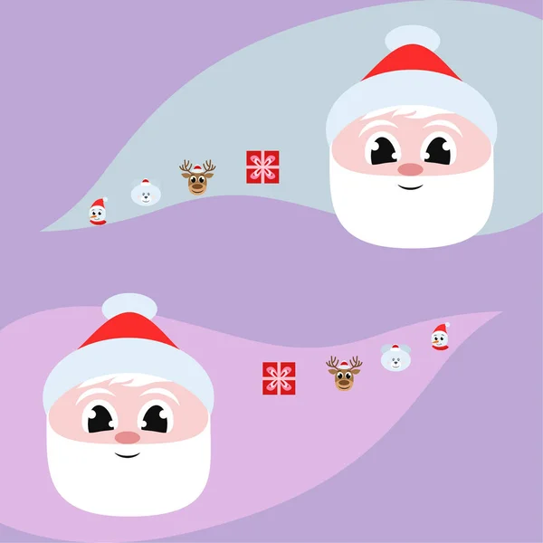 Tarjeta Navidad Santa Muñeco Nieve Bolsa Oso Ciervo Vector Fondo — Vector de stock