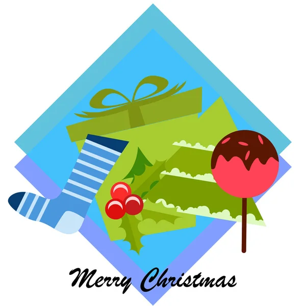 Weihnachtskarte Süßigkeiten Tannengeschenk Weihnachtssocke Vektorhintergrund — Stockvektor