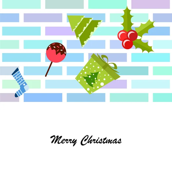Χριστουγεννιάτικη Κάρτα Καραμέλα Δώρο Έλατο Χριστουγεννιάτικη Κάλτσα Διάνυσμα Φόντο — Διανυσματικό Αρχείο